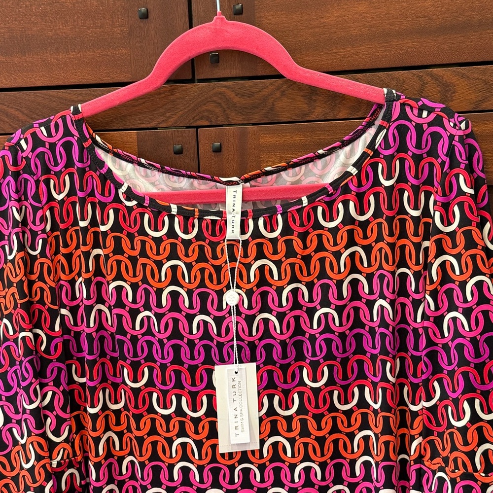 Trina Turk NWT Sz XL Bold Pink Purple & Black Raglan Sleeve Beach Cover-Up (695) - Picture 5 of 10